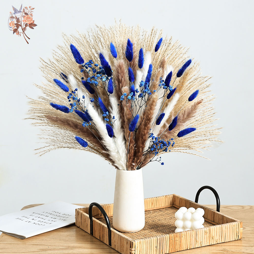 Dried Flower Bunch - 70 줄기 블루 푹신한 토끼 꼬리